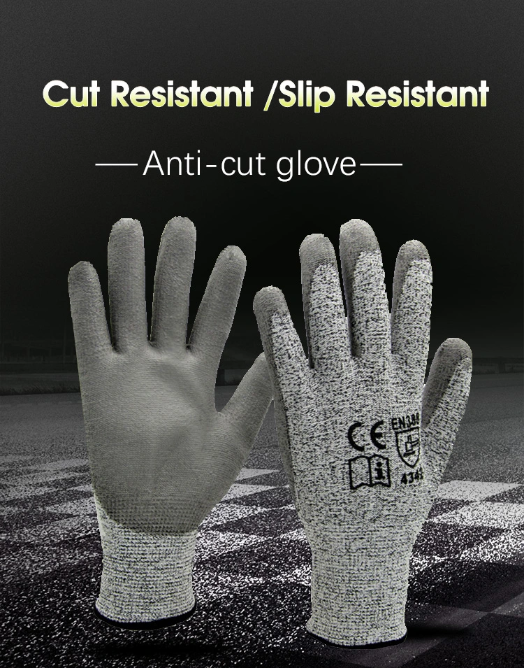 Men Industrial Construction PU Coated Anti Cut Resistant Level 5 Work Safety Gloves
